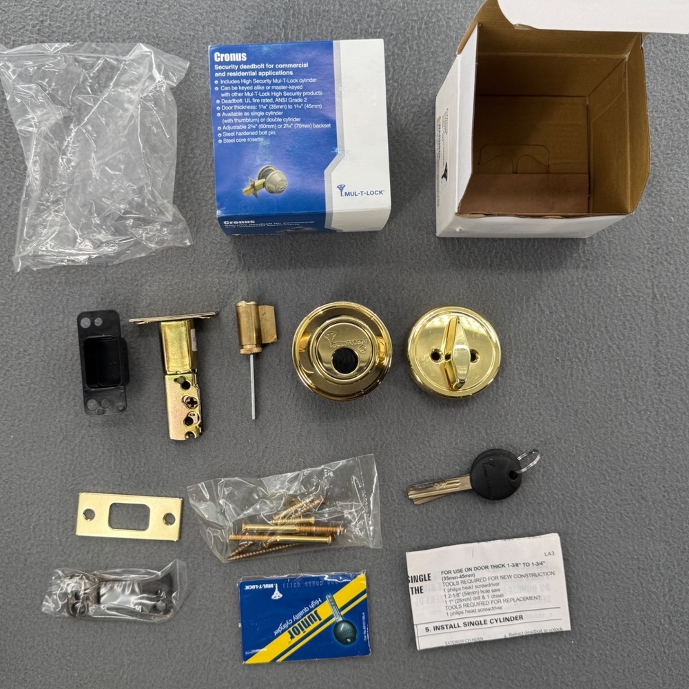 Mul-T-Lock Cronus Deadbolt Single Cylinder Gold US3 High Security Grade 2 Key
